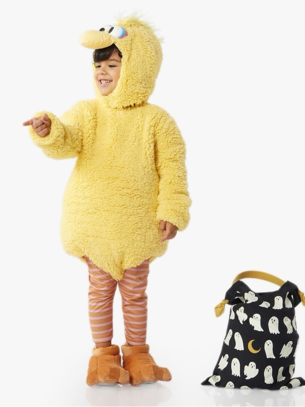 Pottery Barn Kids Yellow Fuzzy Sesame Street Big Bird Costume w/ Footed Slipper